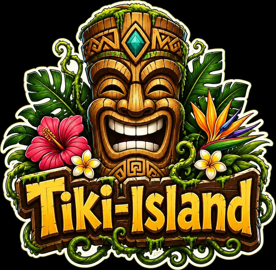 The Tiki-Island mark — a carved tiki surrounded by tropical foliage